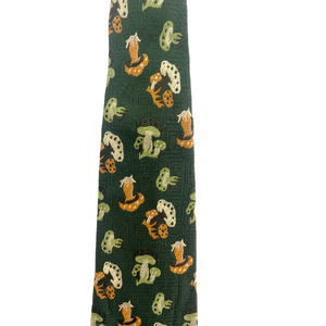 Vintage 60’s Hughes & Hatcher Green Orange Boho Mushroom Patterned Tie